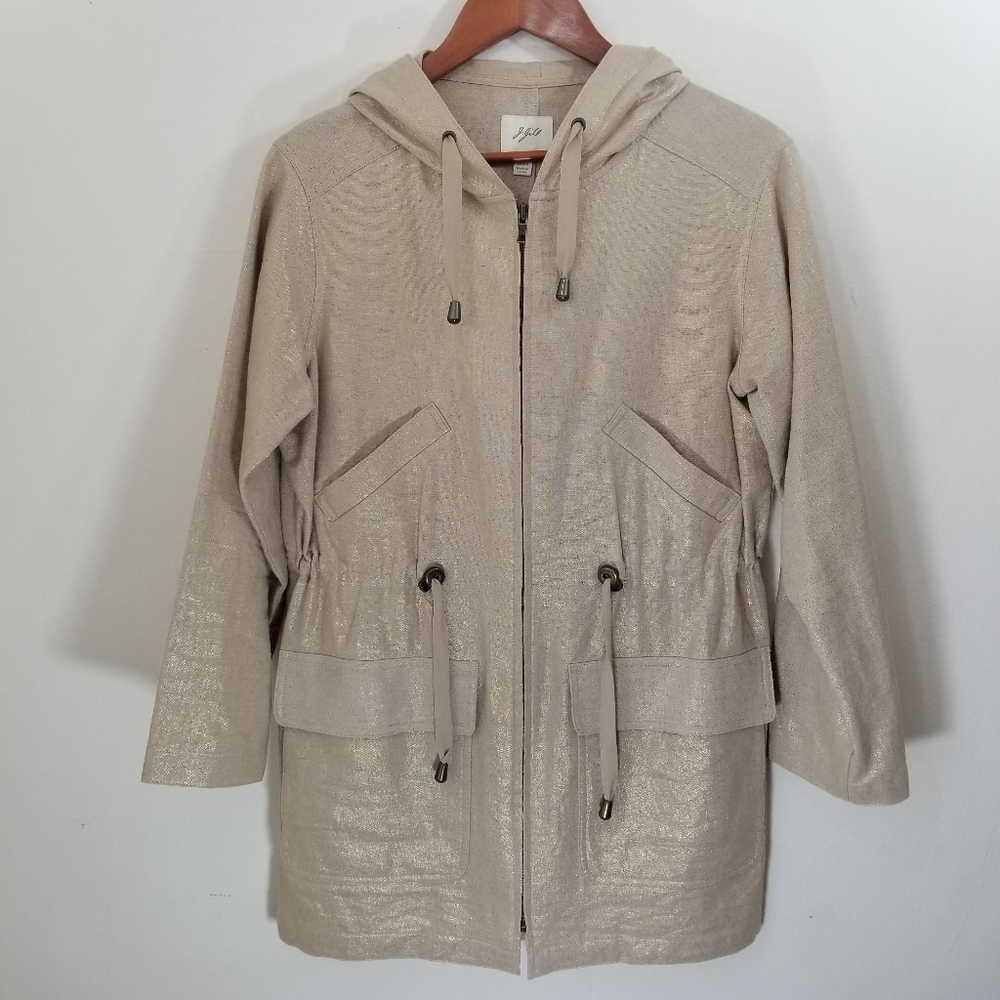 NWOT J.Jill Gold Shimmer Drawstring Hooded Jacket